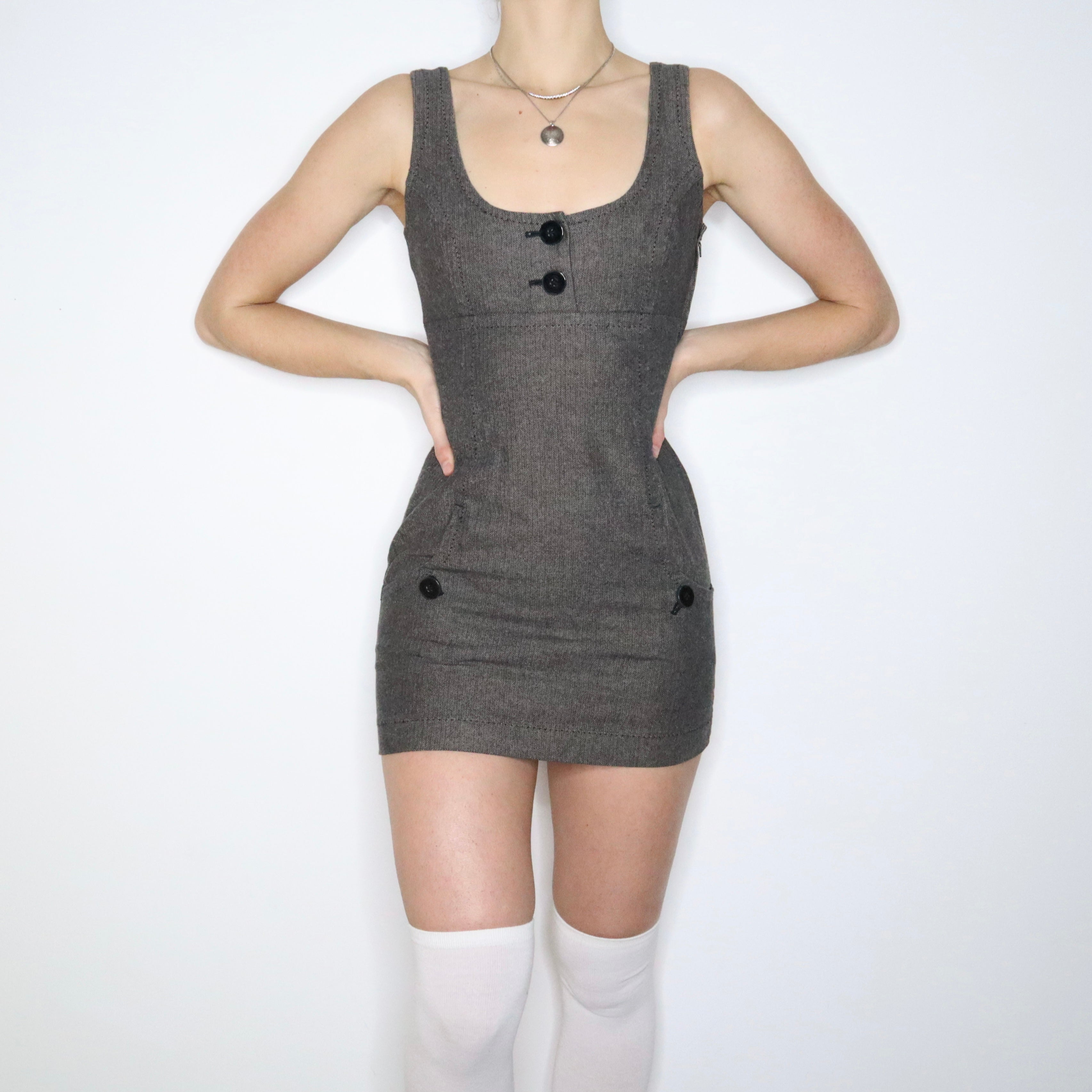 Y2K Preppy Babydoll Mini Dress (S)