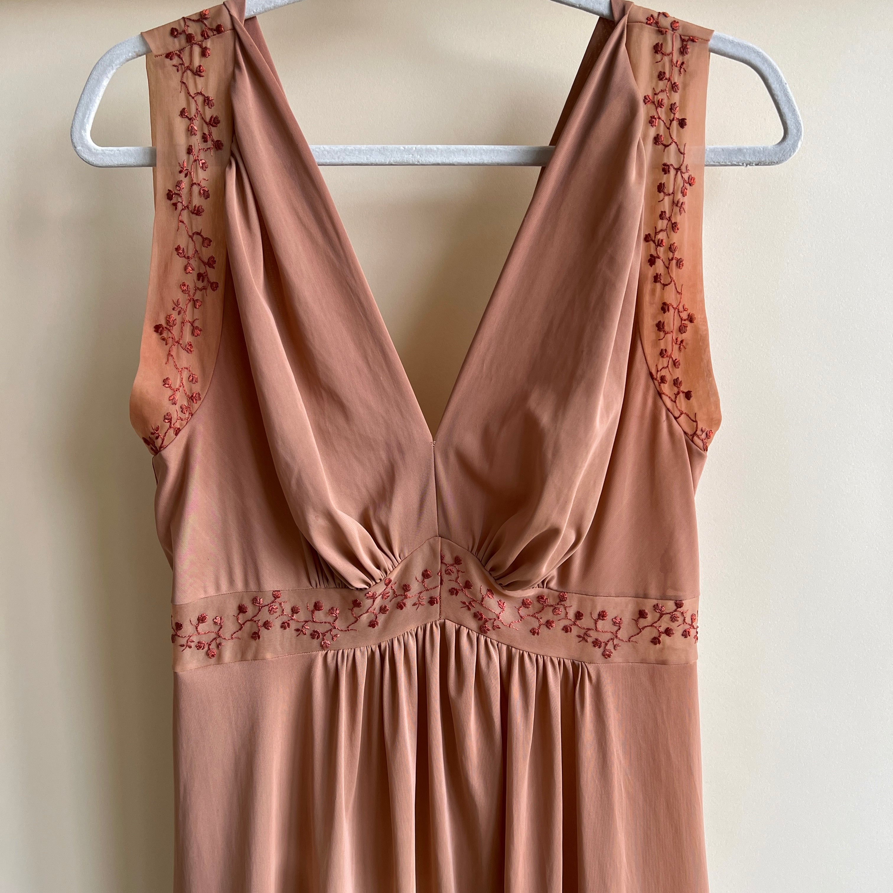 Hand dyed vintage tan maxi slip - L