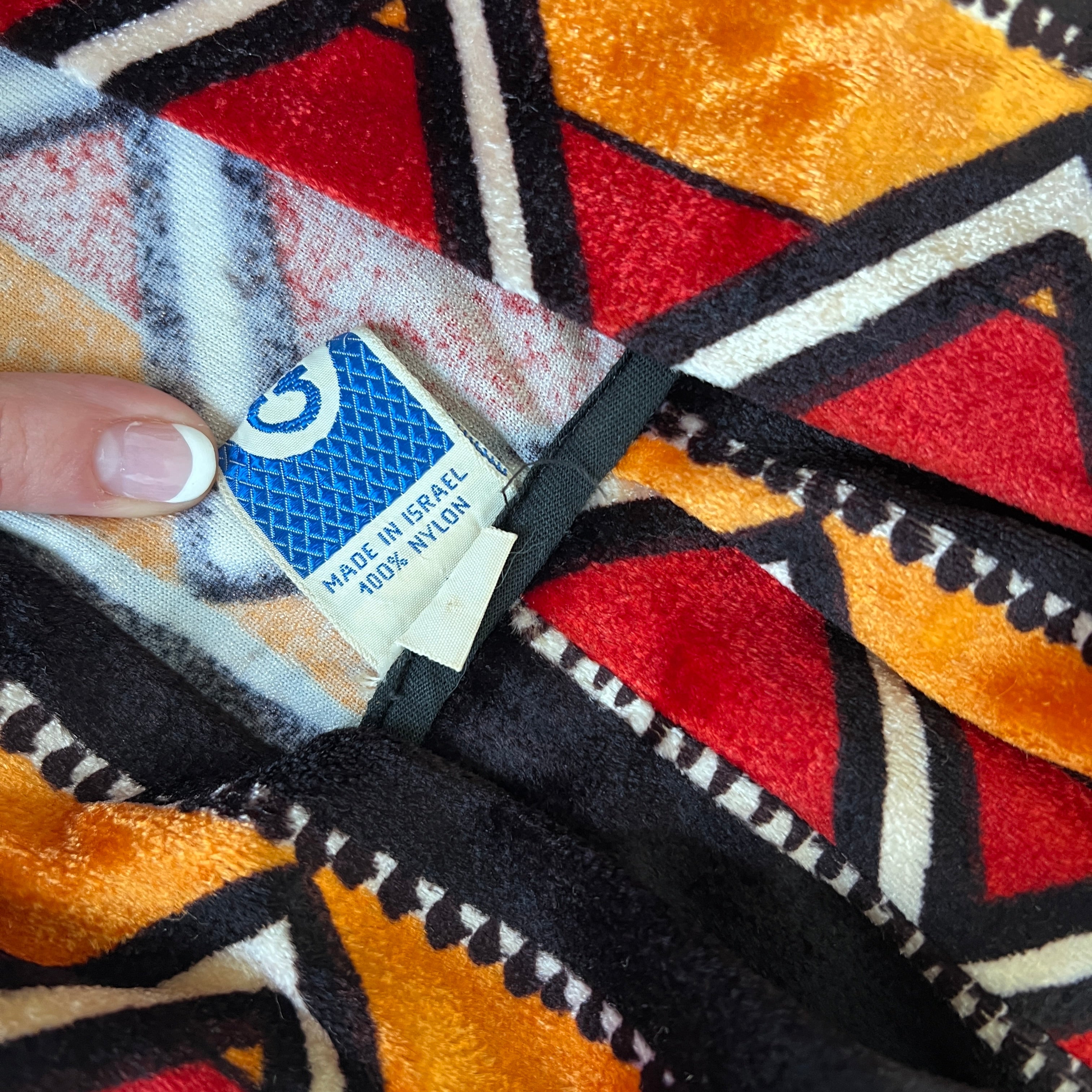 Vintage 70s printed velvet hooded maxi dress S/M