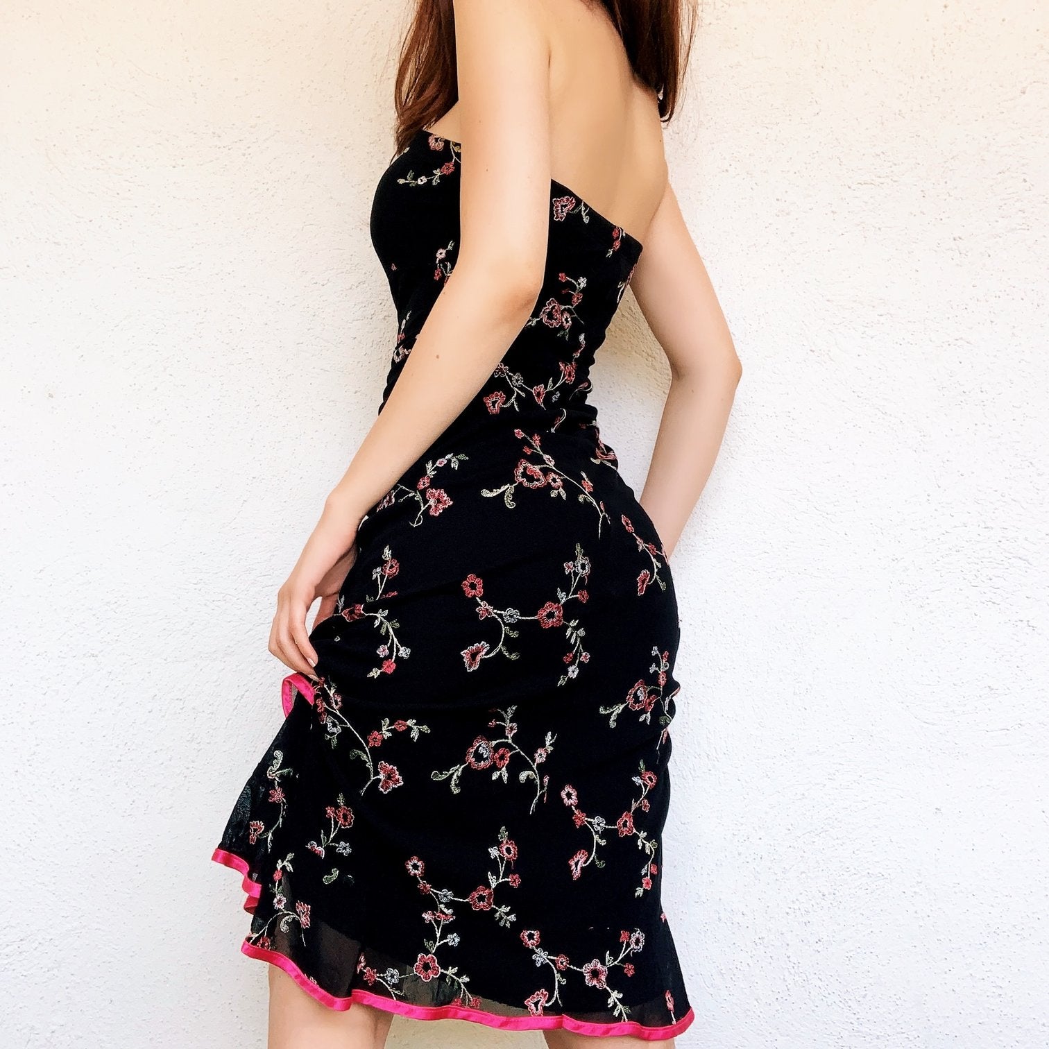 Strapless Floral Midi Dress