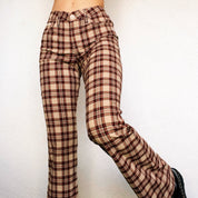 Vintage Beige & Red Plaid Flare Pants