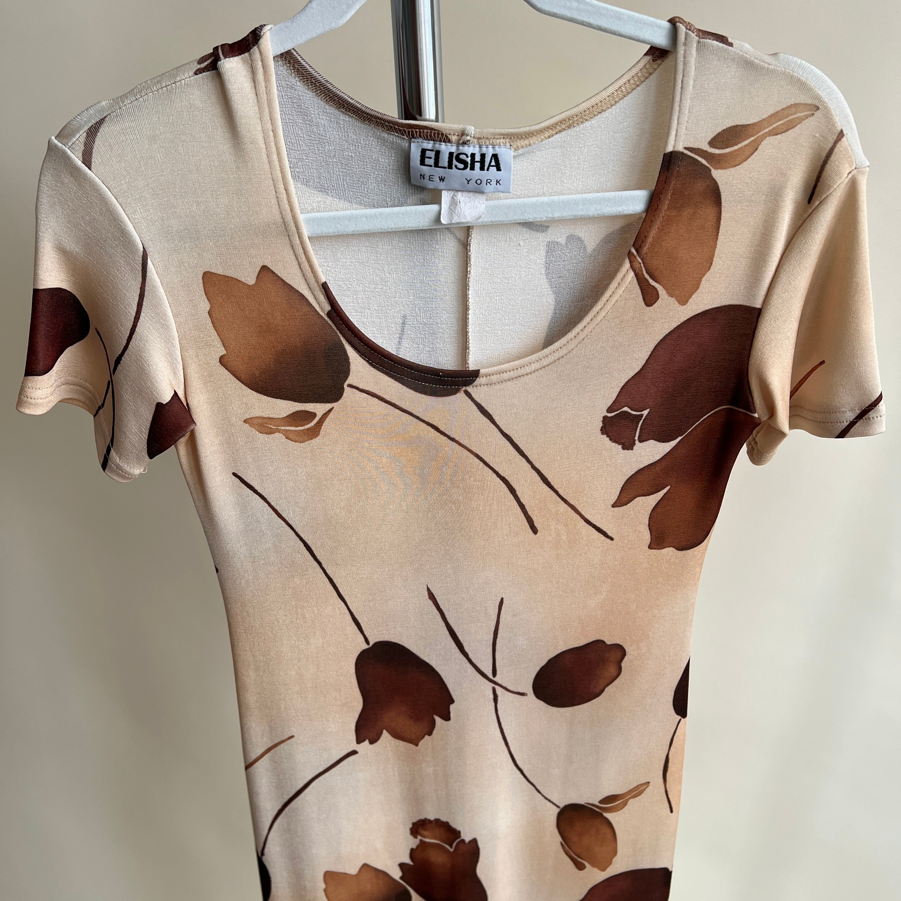 Vintage 90s slinky beige floral maxi dress (M/L)