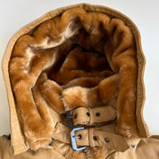 Chunky caramel leather & faux fur Sherpa bomber (M)
