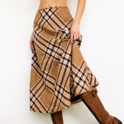 Tan Plaid Midi Skirt (S/M)