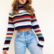 Cropped Striped Turtleneck Sweater