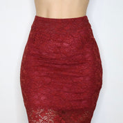 GANNI Red Lace Pencil Skirt (S/M)