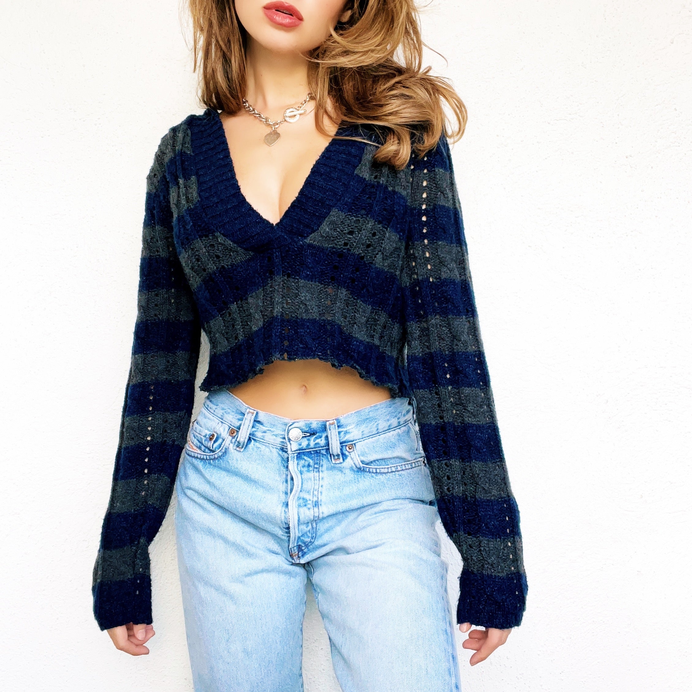 90s Cropped Knit Hoodie
