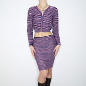 90s Purple Knit Skirt and Cardigan Set (S/M)