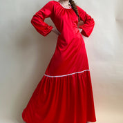 Vintage 80s red satin maxi nightgown (XL)