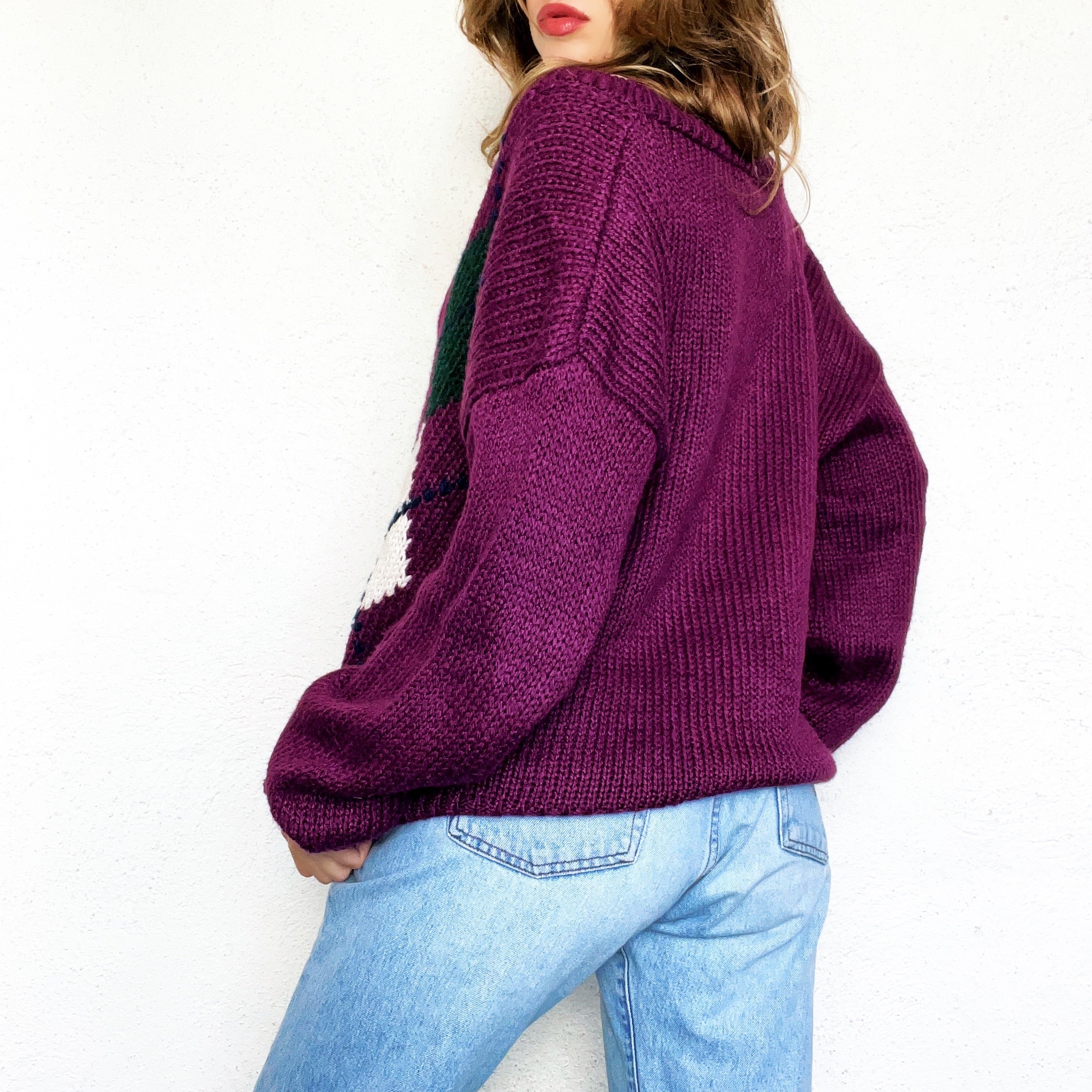 Vintage Plum Argyle Cardigan