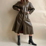 Vintage 90s olive leather maxi coat - XXL