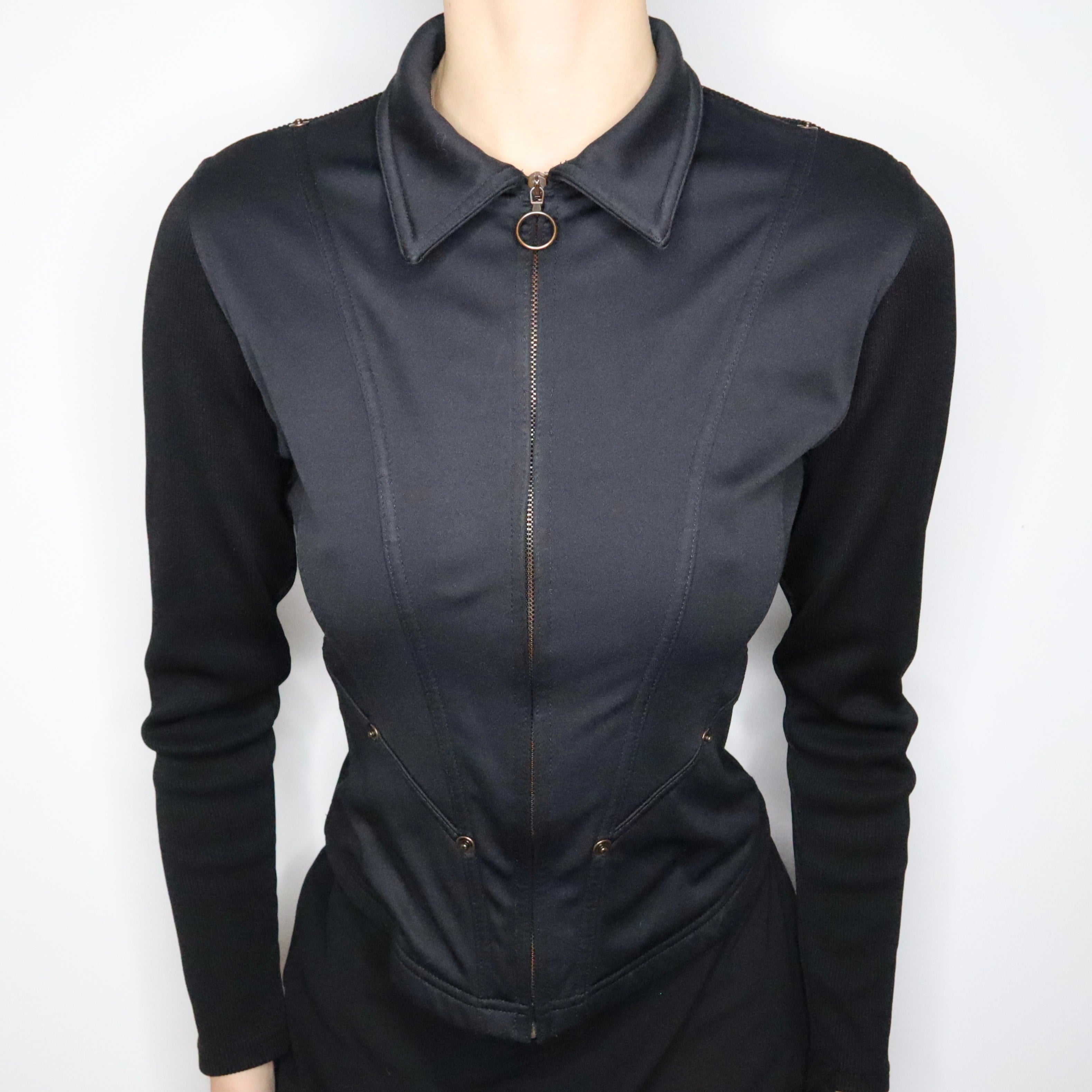 90s COP COPINE Black Zip Up Top (S/M)