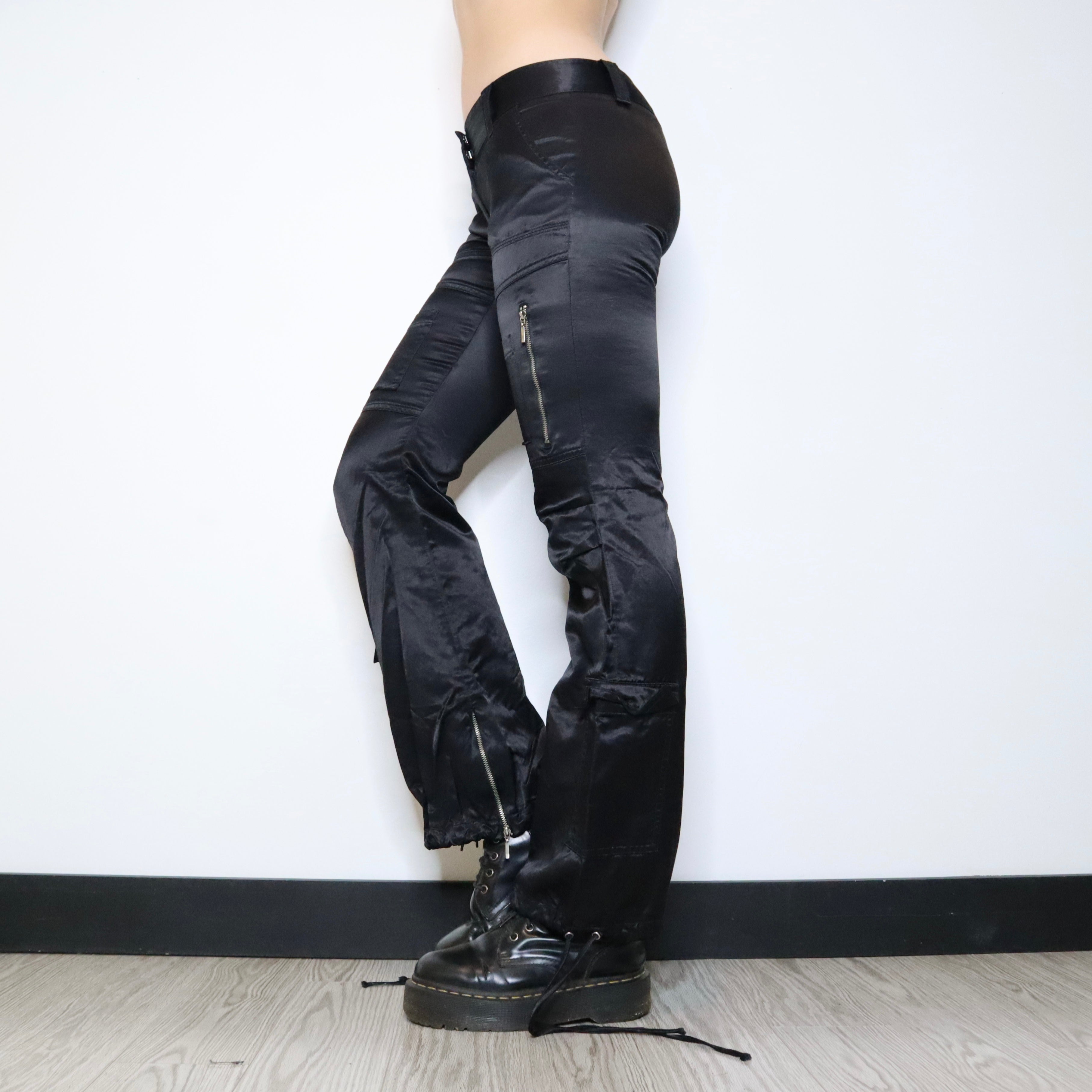 Y2K GUESS Black Satin Cargo Pants (S)