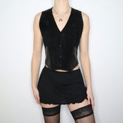 90s Black Leather and Suede Western Vest (S/M)