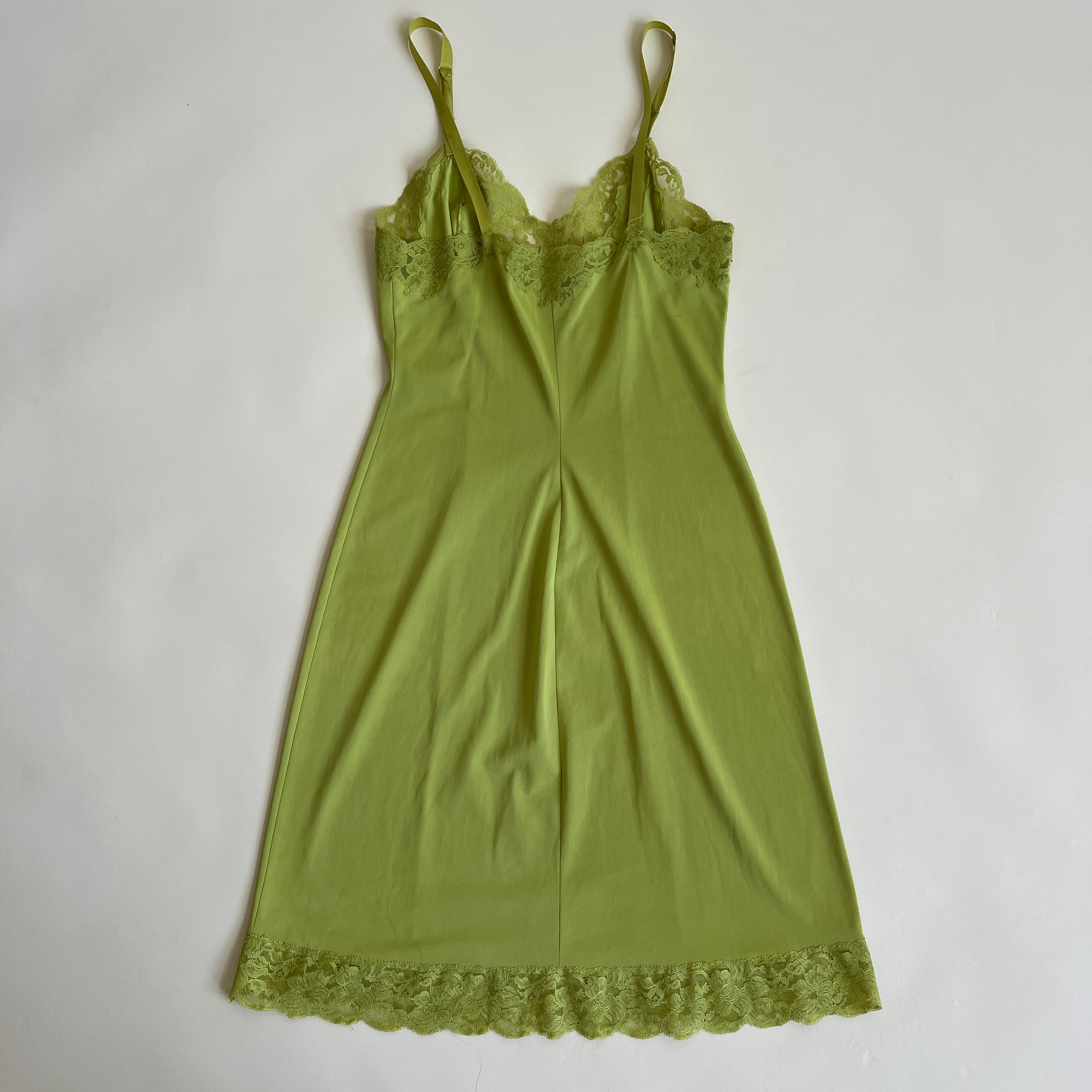 Hand dyed chartreuse vintage midi slip (S/M)