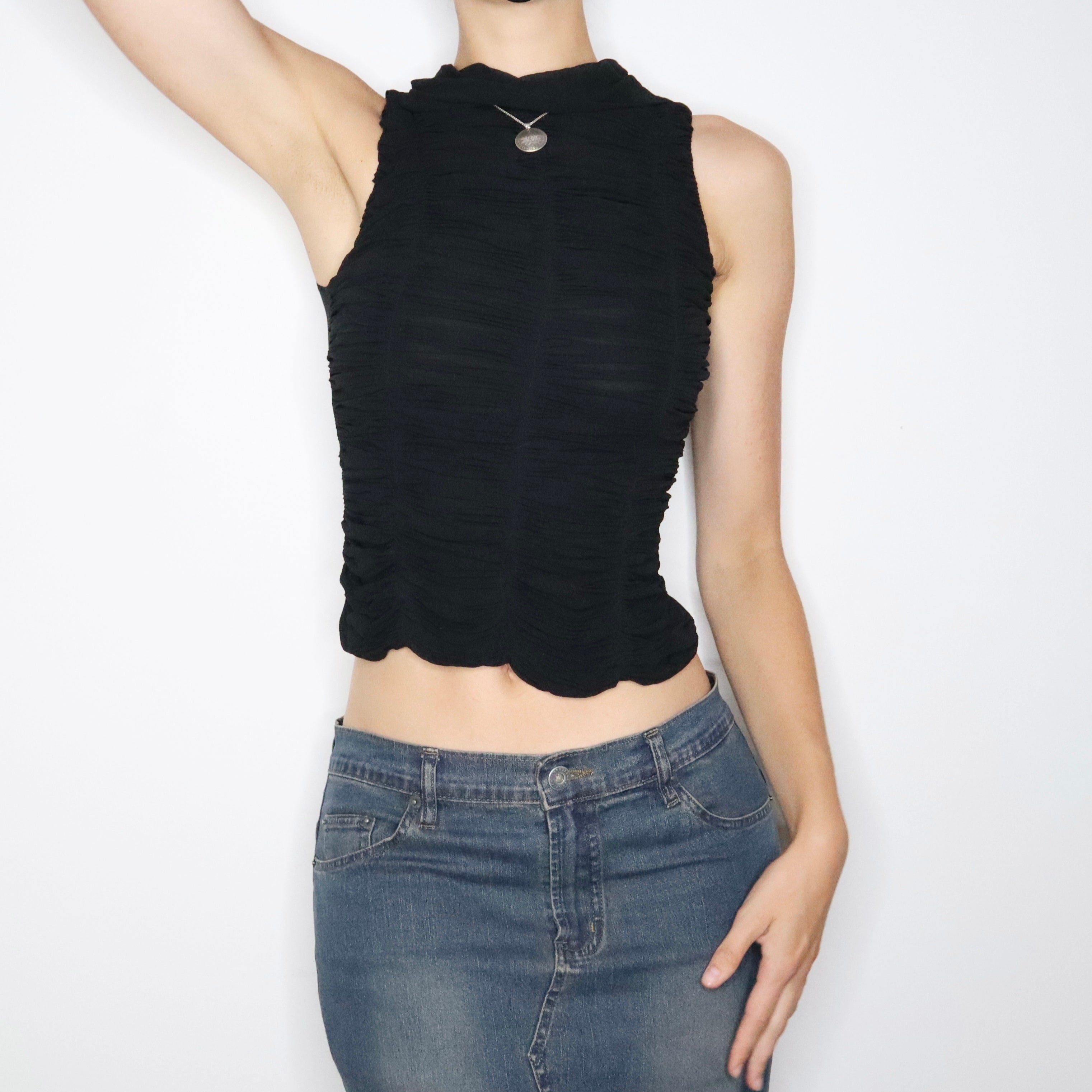 Black Silk Chiffon Blouse (XS)