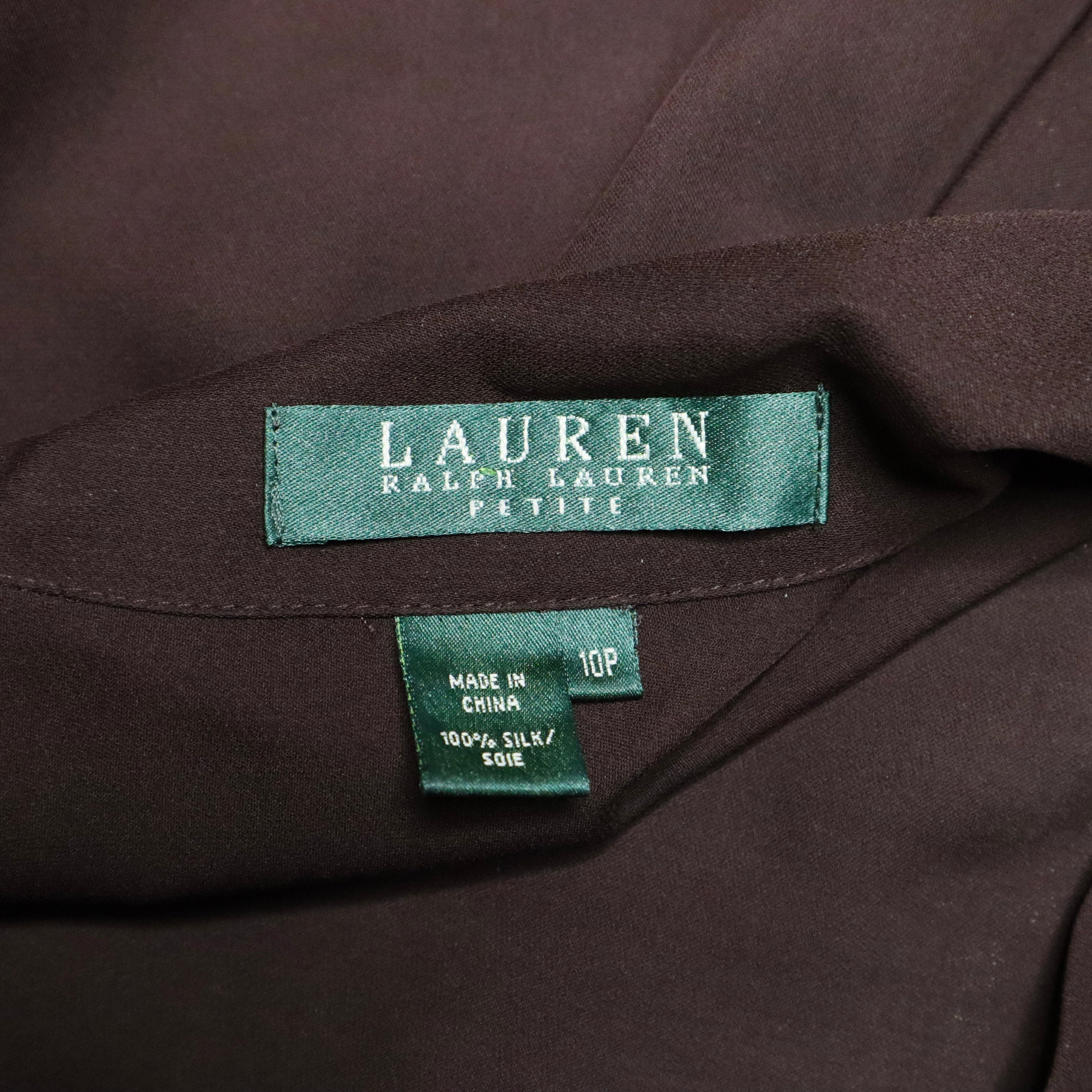 90s RALPH LAUREN Brown Silk Chiffon Ruffle Blouse (M/L)