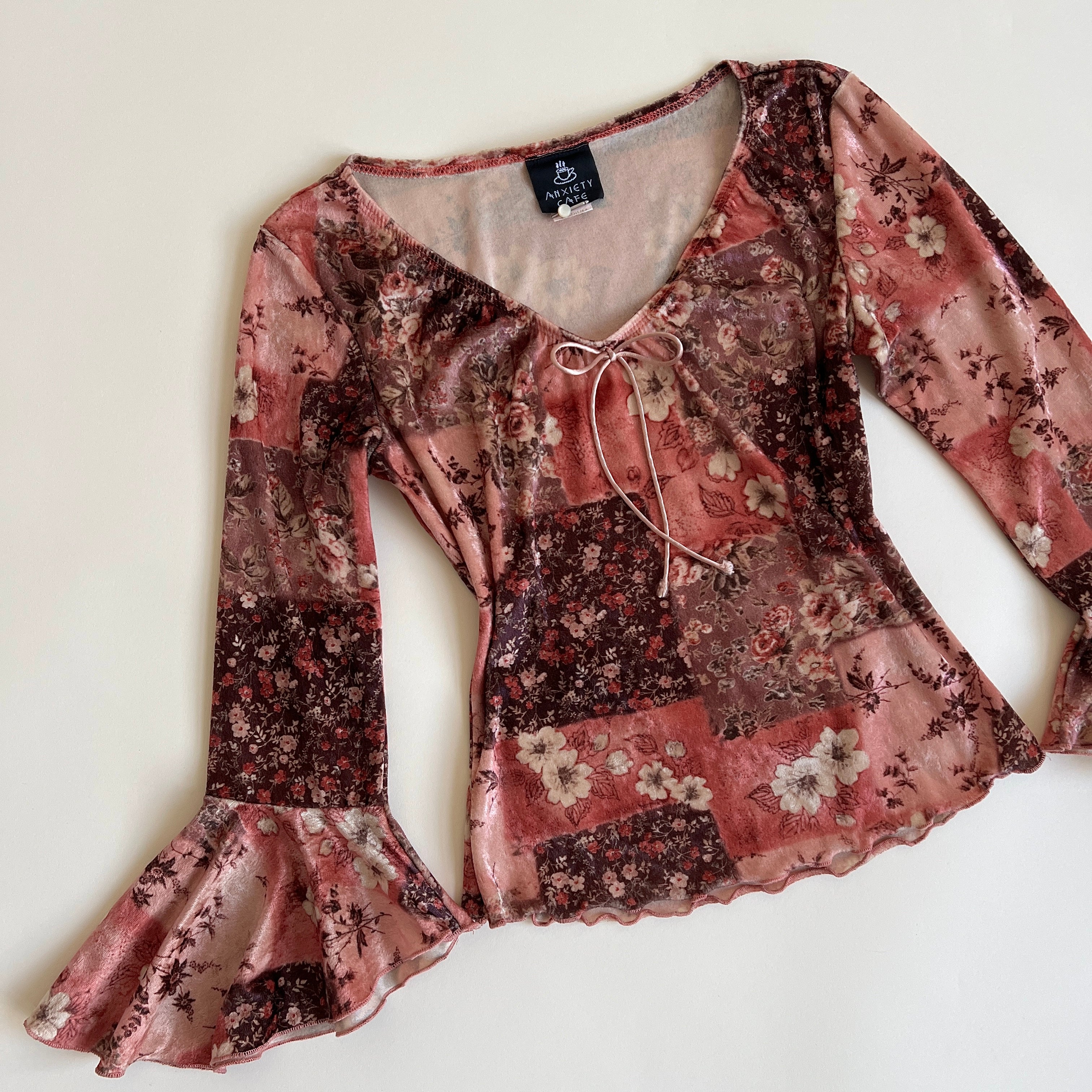 Vintage 90s velvet floral patchwork top (S/M)