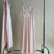 Vintage 50s pink embroidered sheer slip (M)