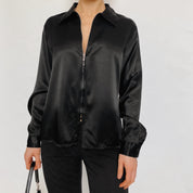 satin zip front blouse - large