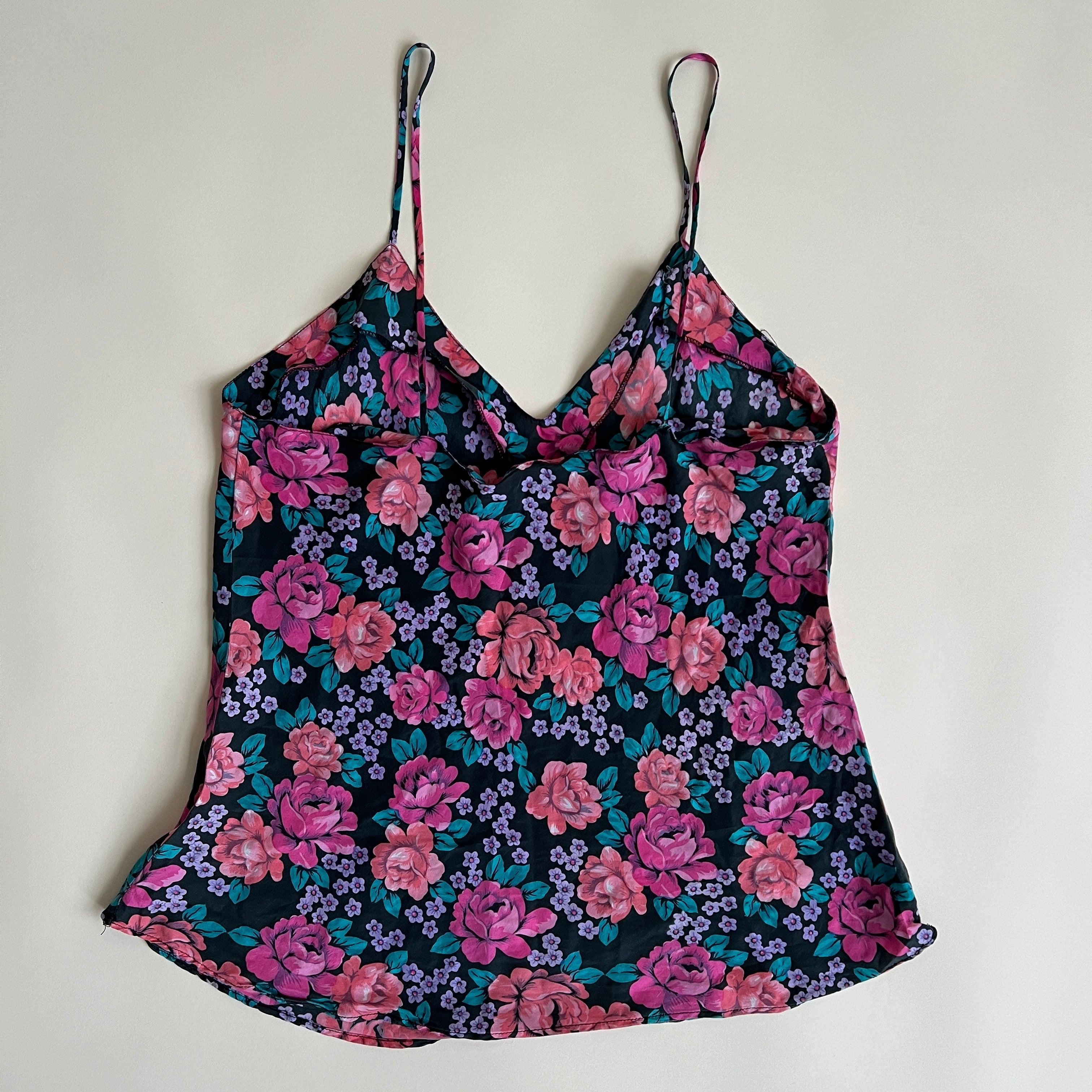 90s dark floral silk sleep set (L/XL)