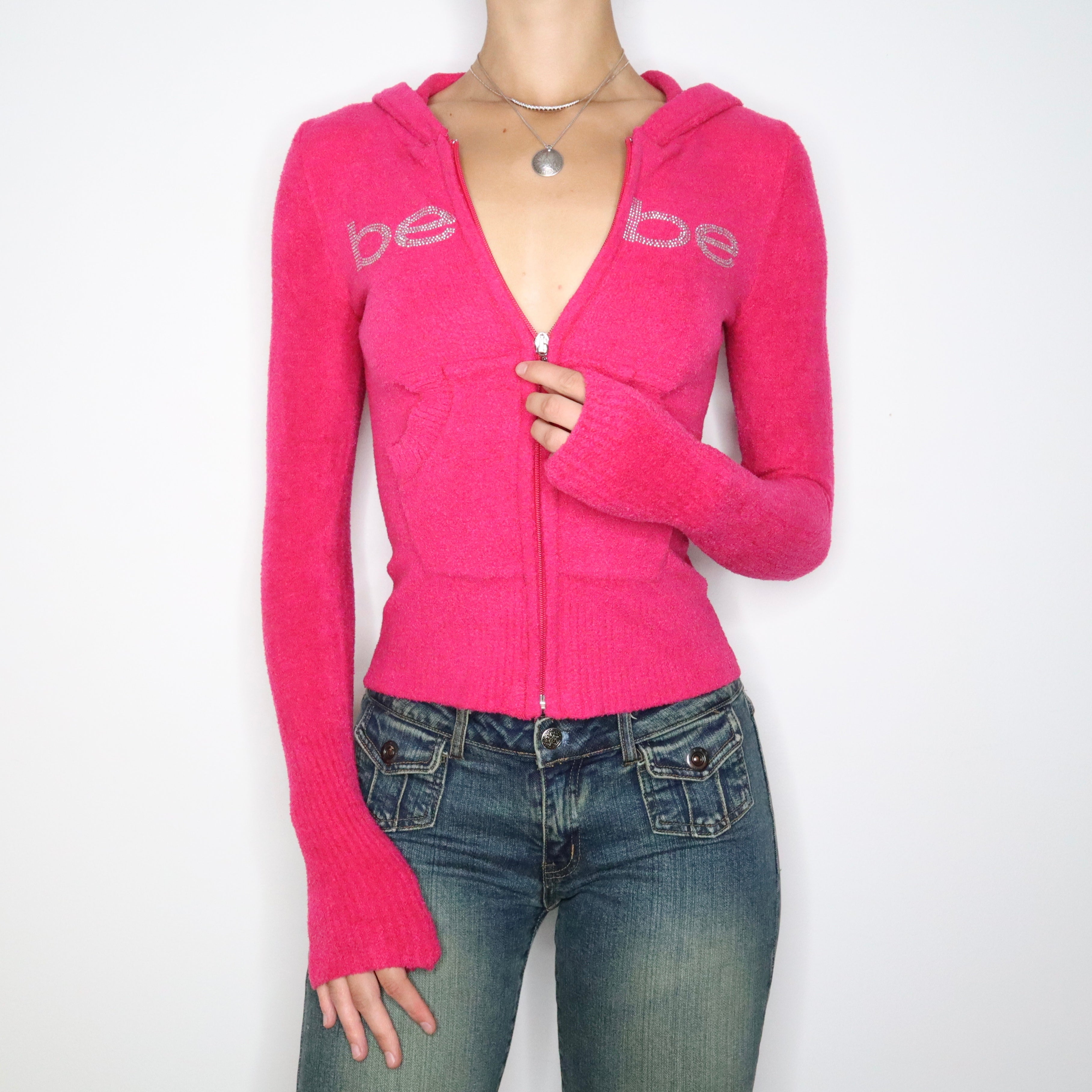 Bebe Pink Zip Up Hoodie (Small)