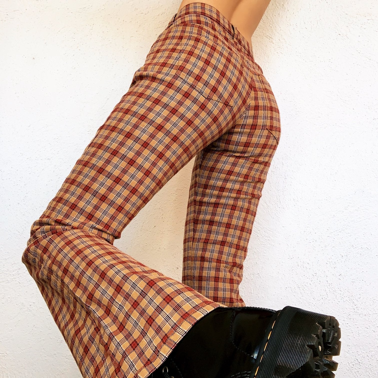 Tan Plaid Flare Pants