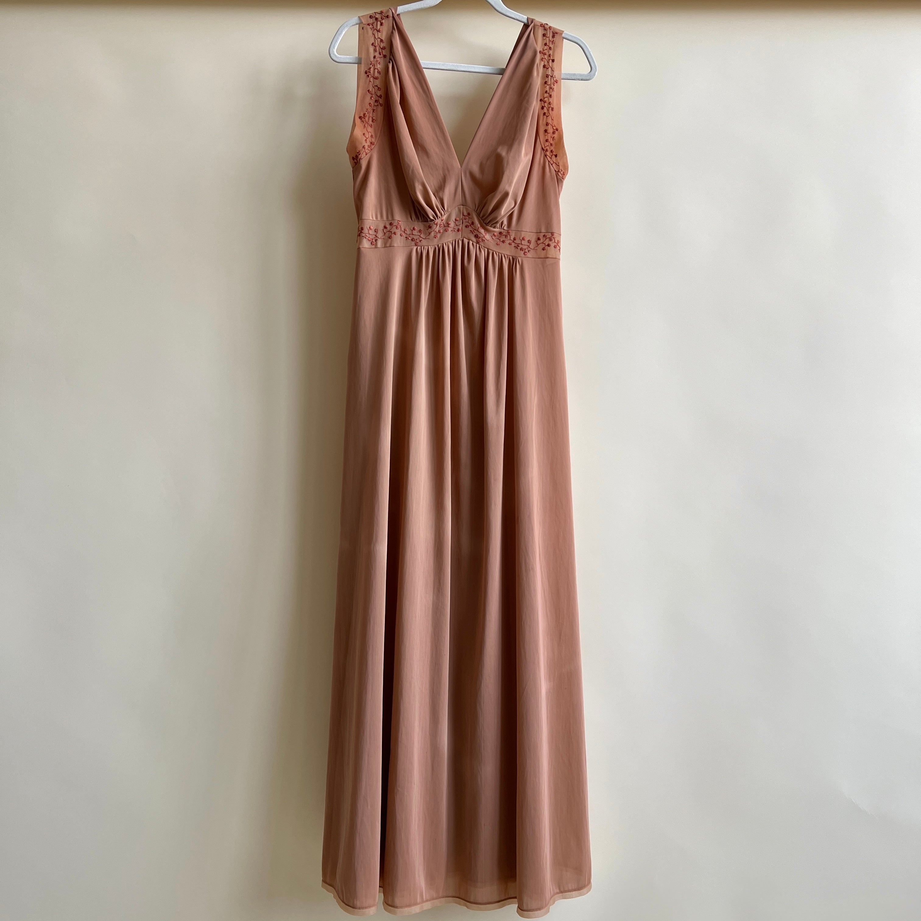 Hand dyed vintage tan maxi slip - L