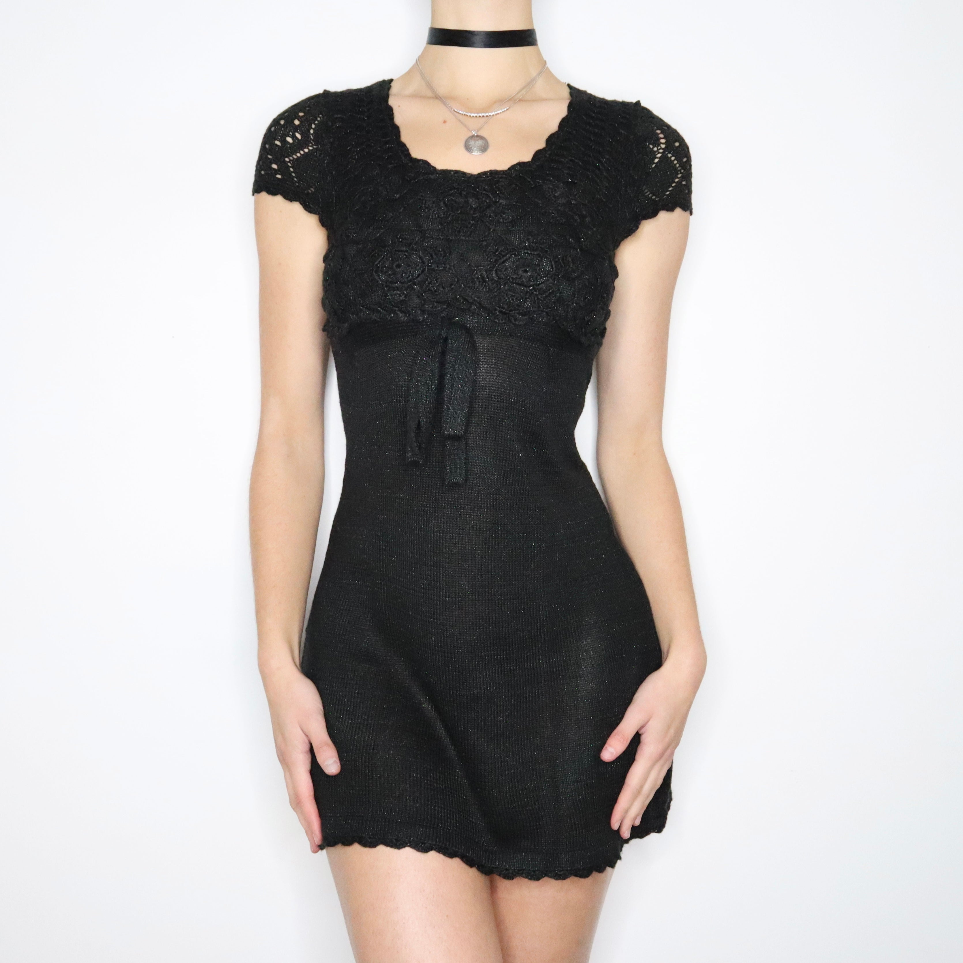 90s Black Knit Babydoll Dress (S/M)