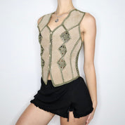 90s Khaki Suede Crochet Vest (M)