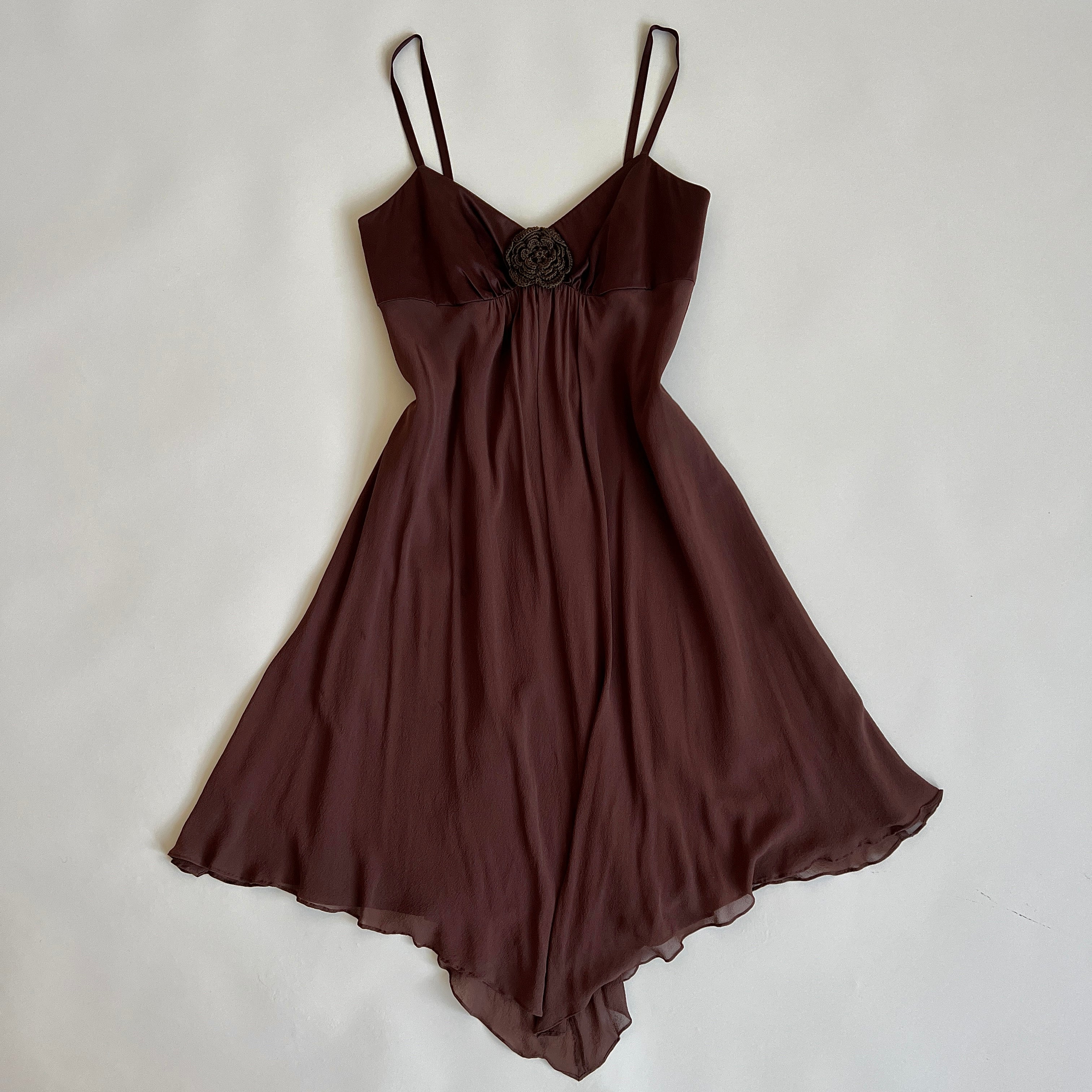 00s brown silk babydoll dress (L)