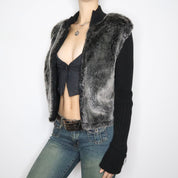 Y2K DKNY Gray Fur Zip Up Sweater (M/L)
