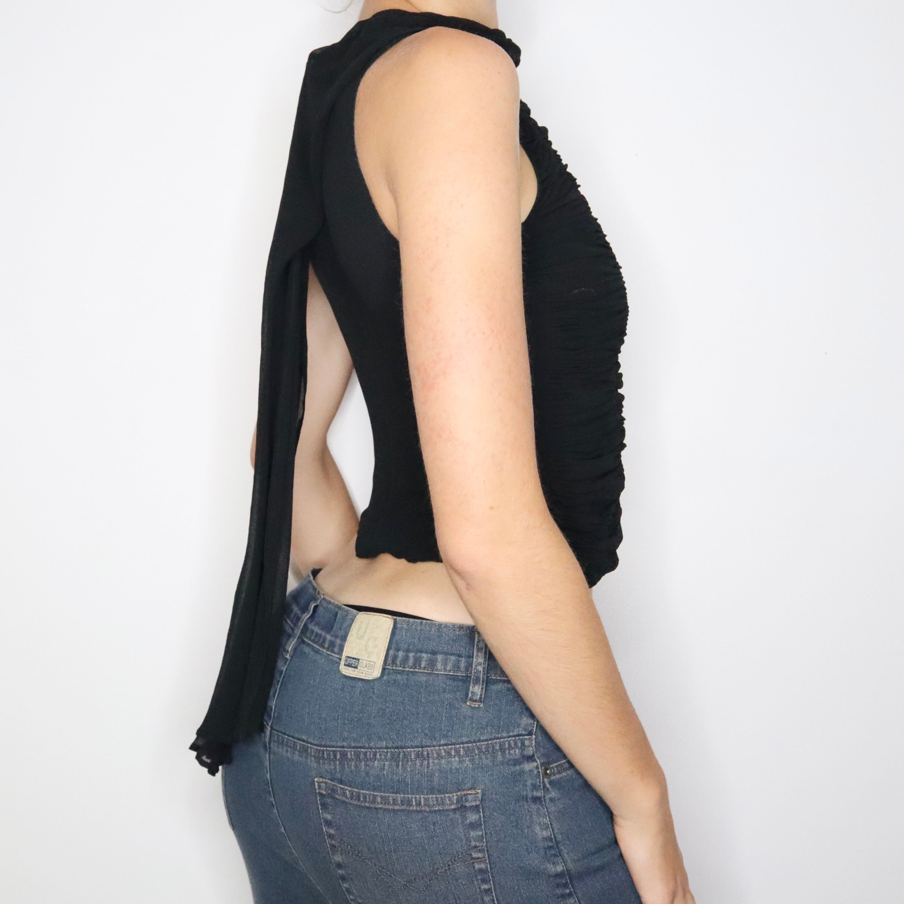 Black Silk Chiffon Blouse (XS)