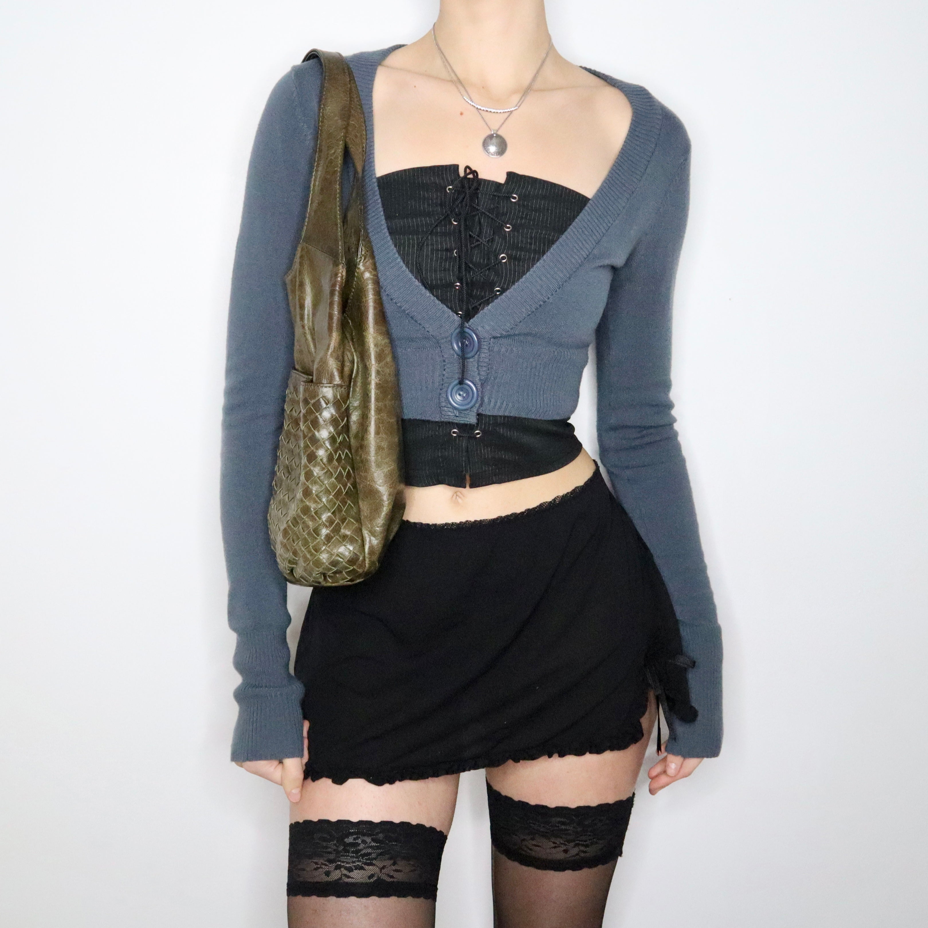 90s Woven Green Leather Shoulder Bag