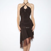 Brown Beaded Halter Dress (S-M)