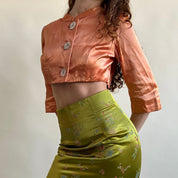 Vintage 50s handmade peach satin bed jacket (L)