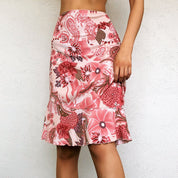 Pink Floral Knee Length Skirt