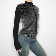 Y2K DKNY Gray Fur Zip Up Sweater (M/L)