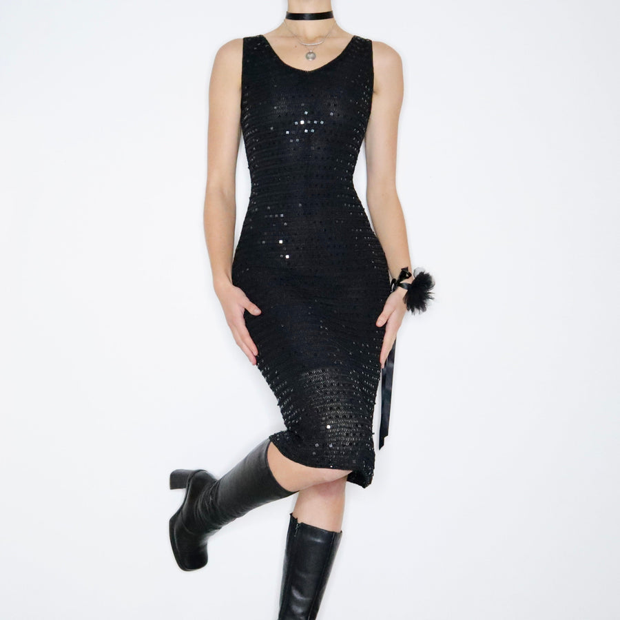 90s Black Sequin Crochet Dress (M/L)