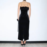 Black Velvet Maxi Dress and Flower Bracelet (Medium)