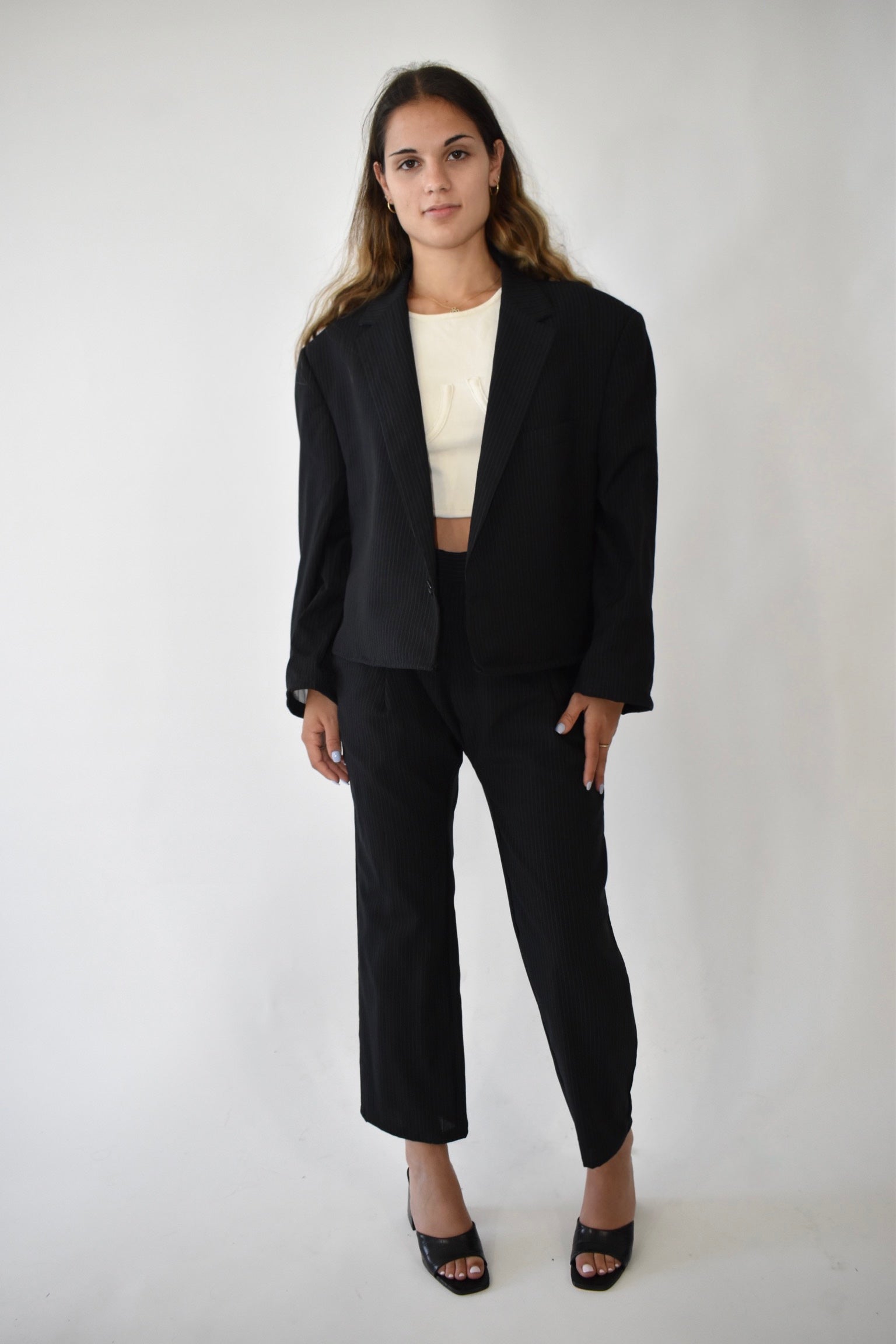 Pinstripe Cropped Blazer