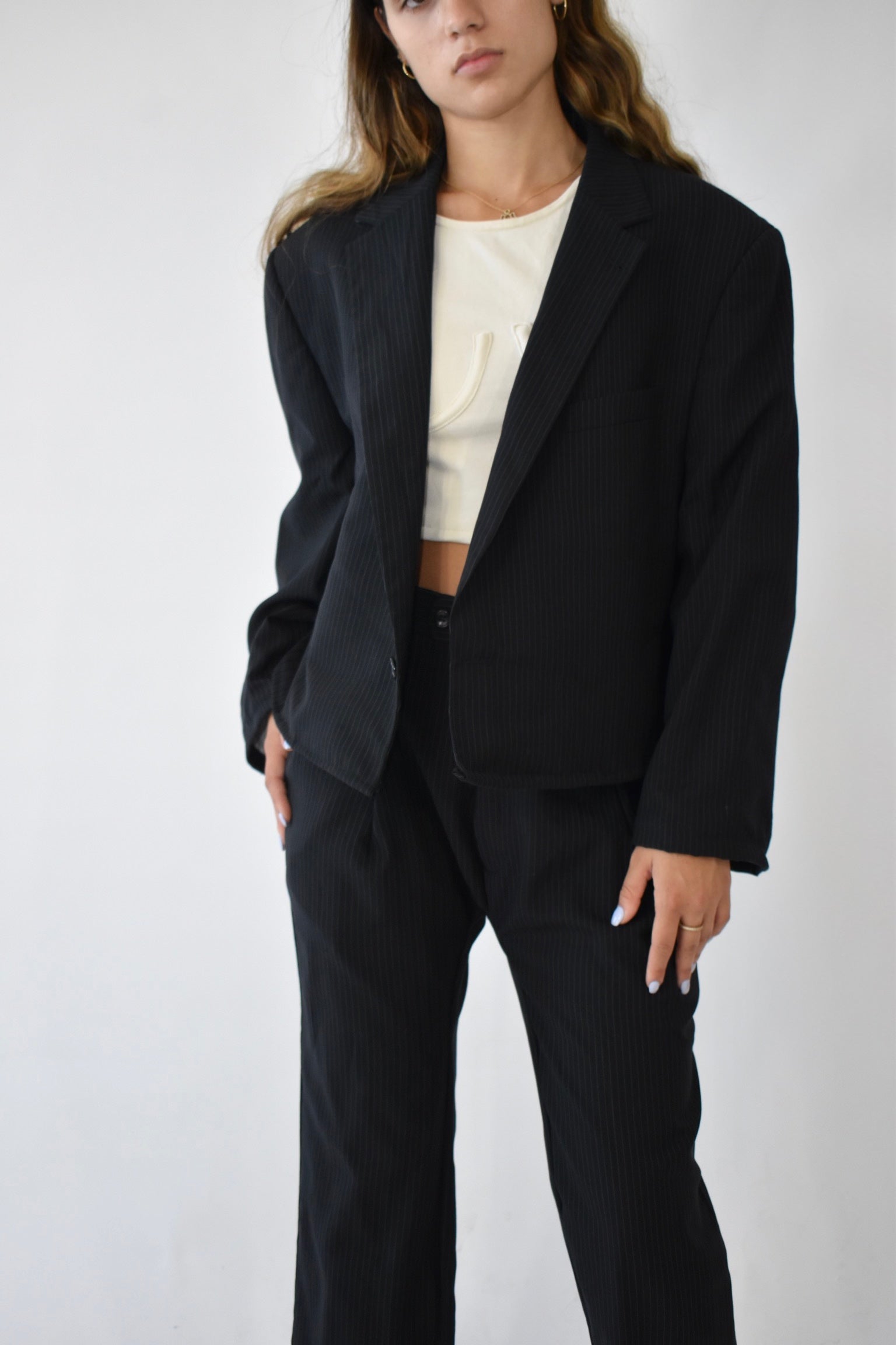 Pinstripe Cropped Blazer