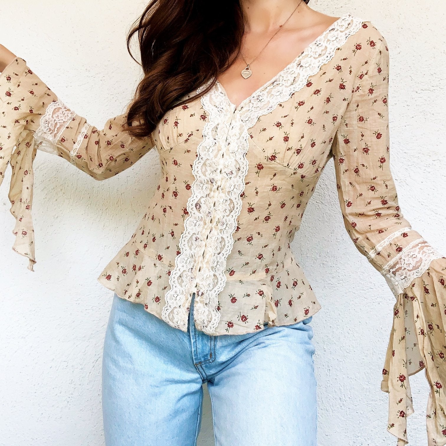 Lacy Beige Floral Top