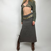 Vintage Double Slit Linen Maxi Skirt (S)