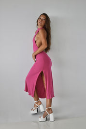 Magenta Low Back Midi Dress