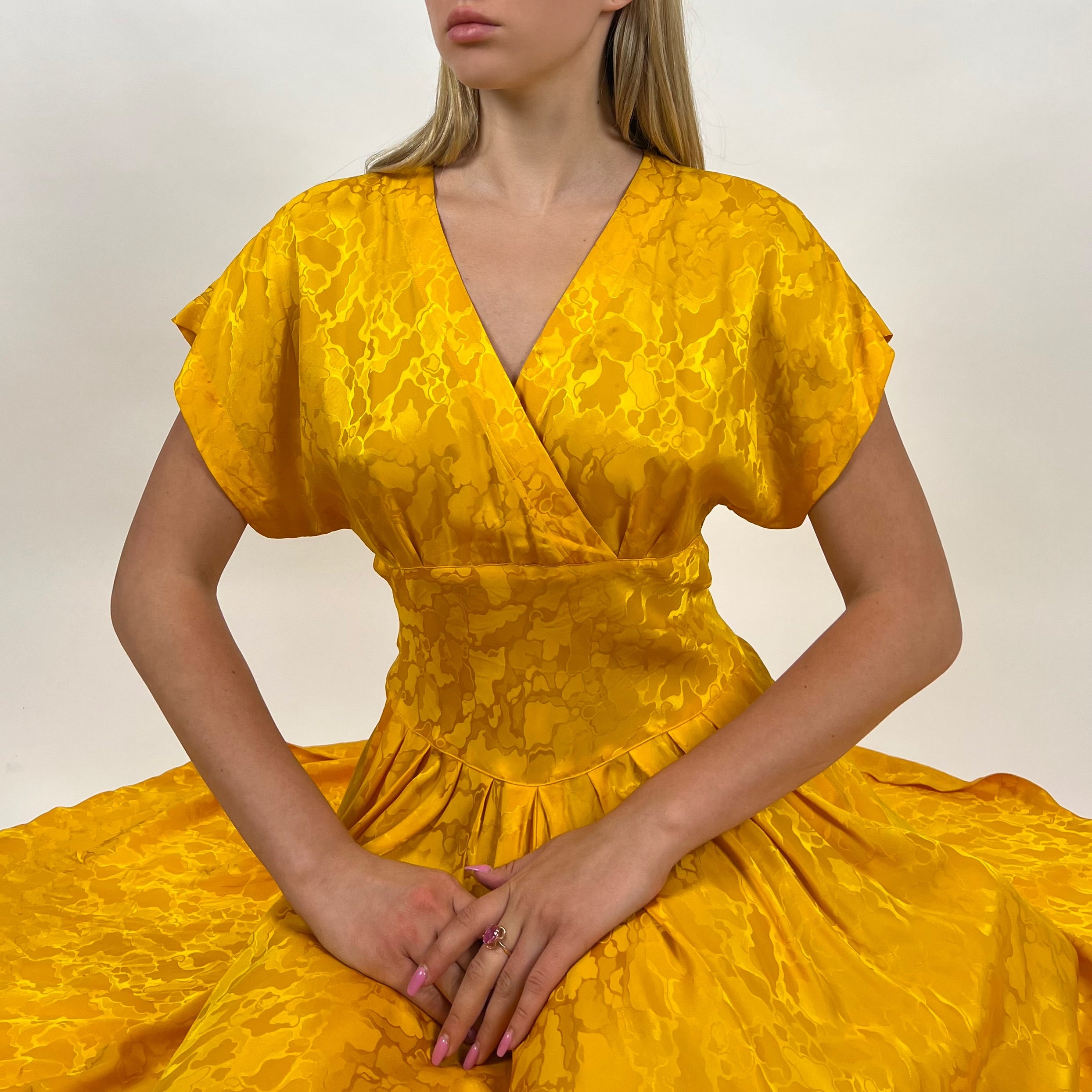 Vintage 80s Funky Yellow Silk Dress (M)