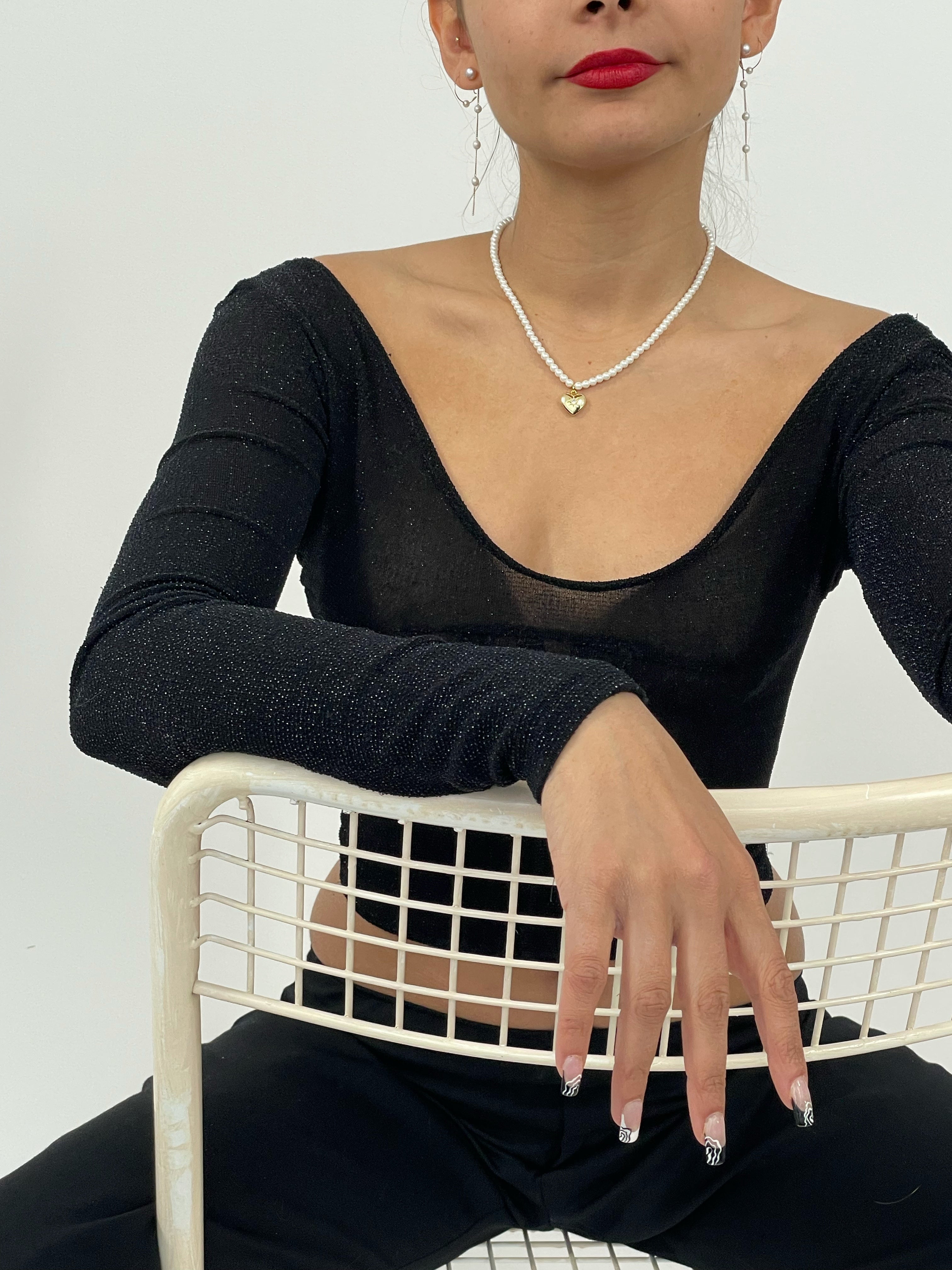 Sheer Glitter Long Sleeve Top