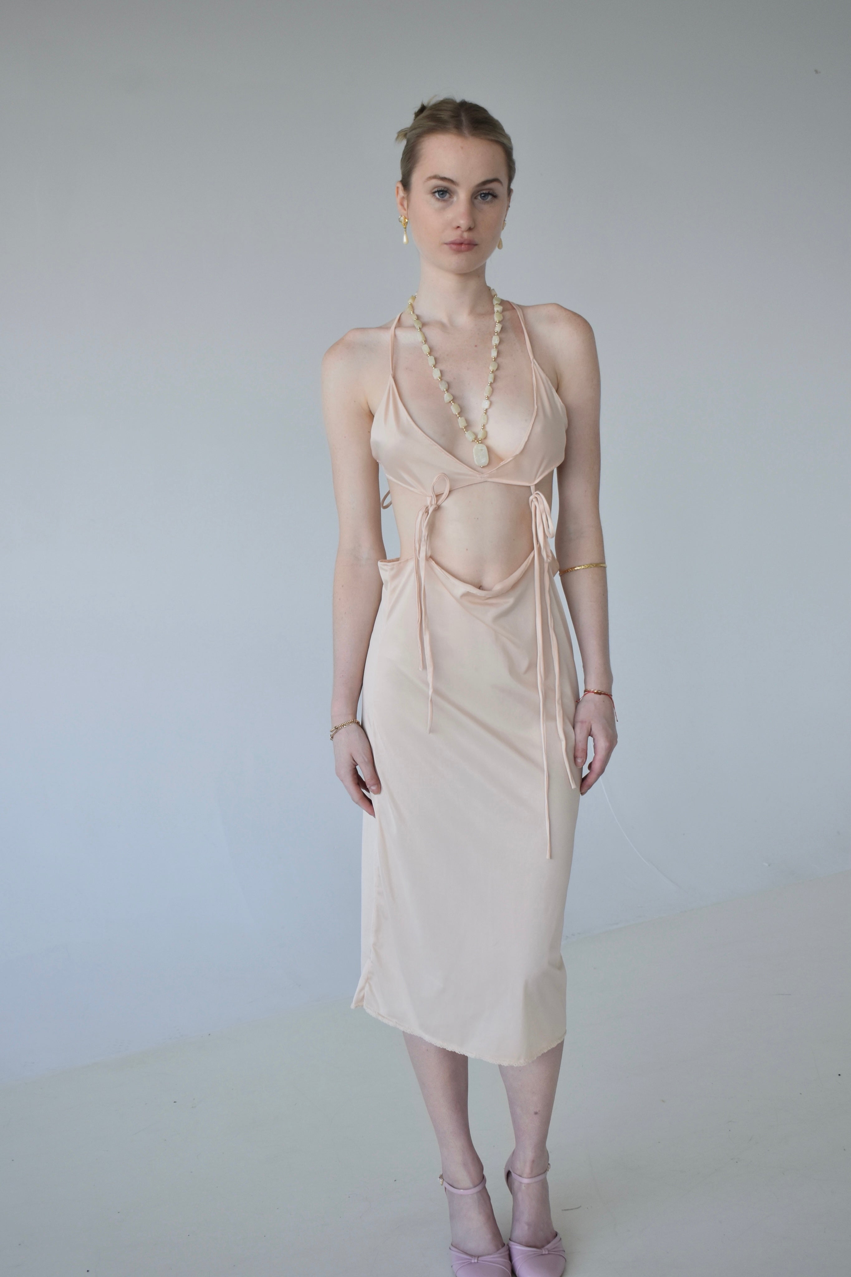 Nude Satin Tied Dress