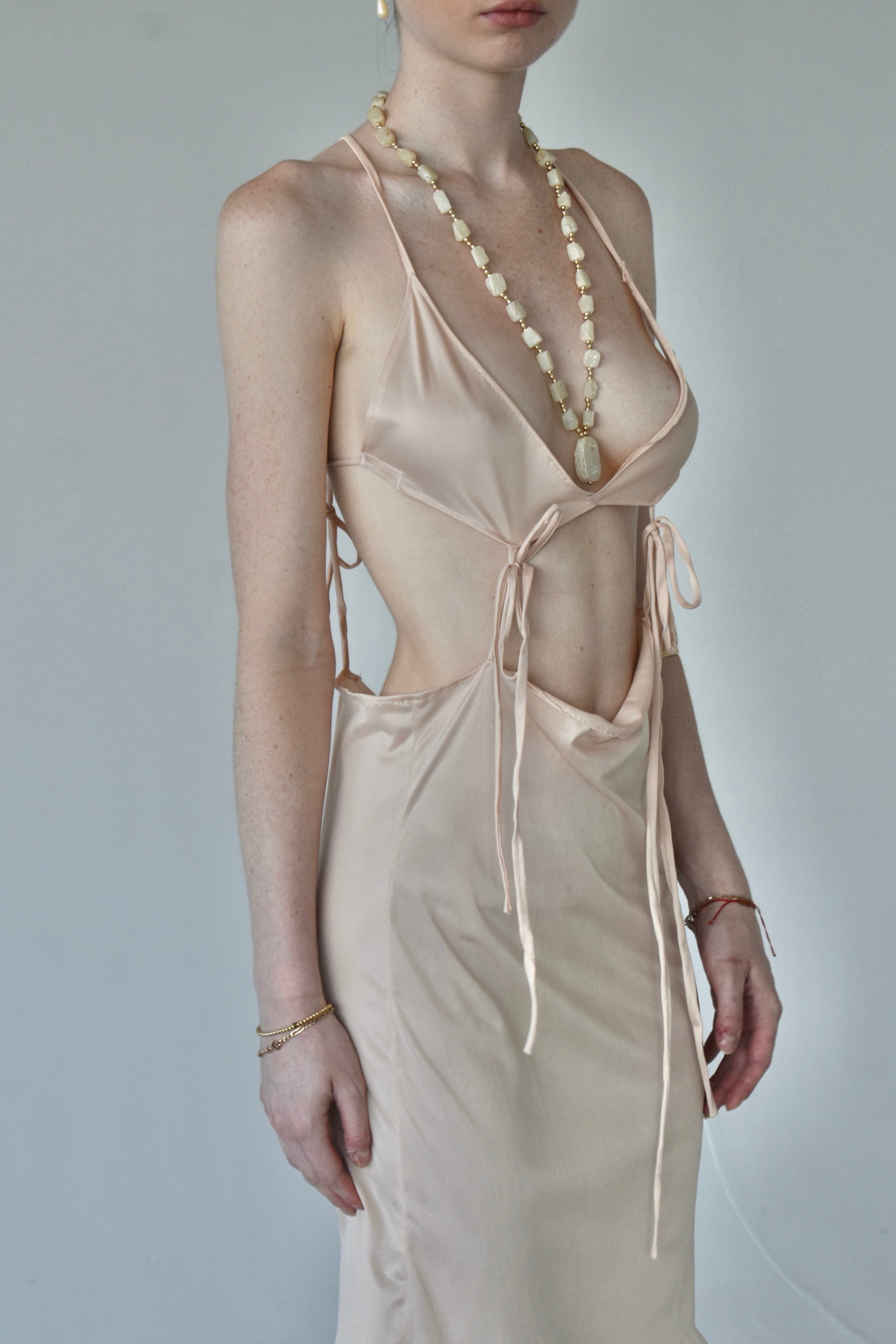 Nude Satin Tied Dress