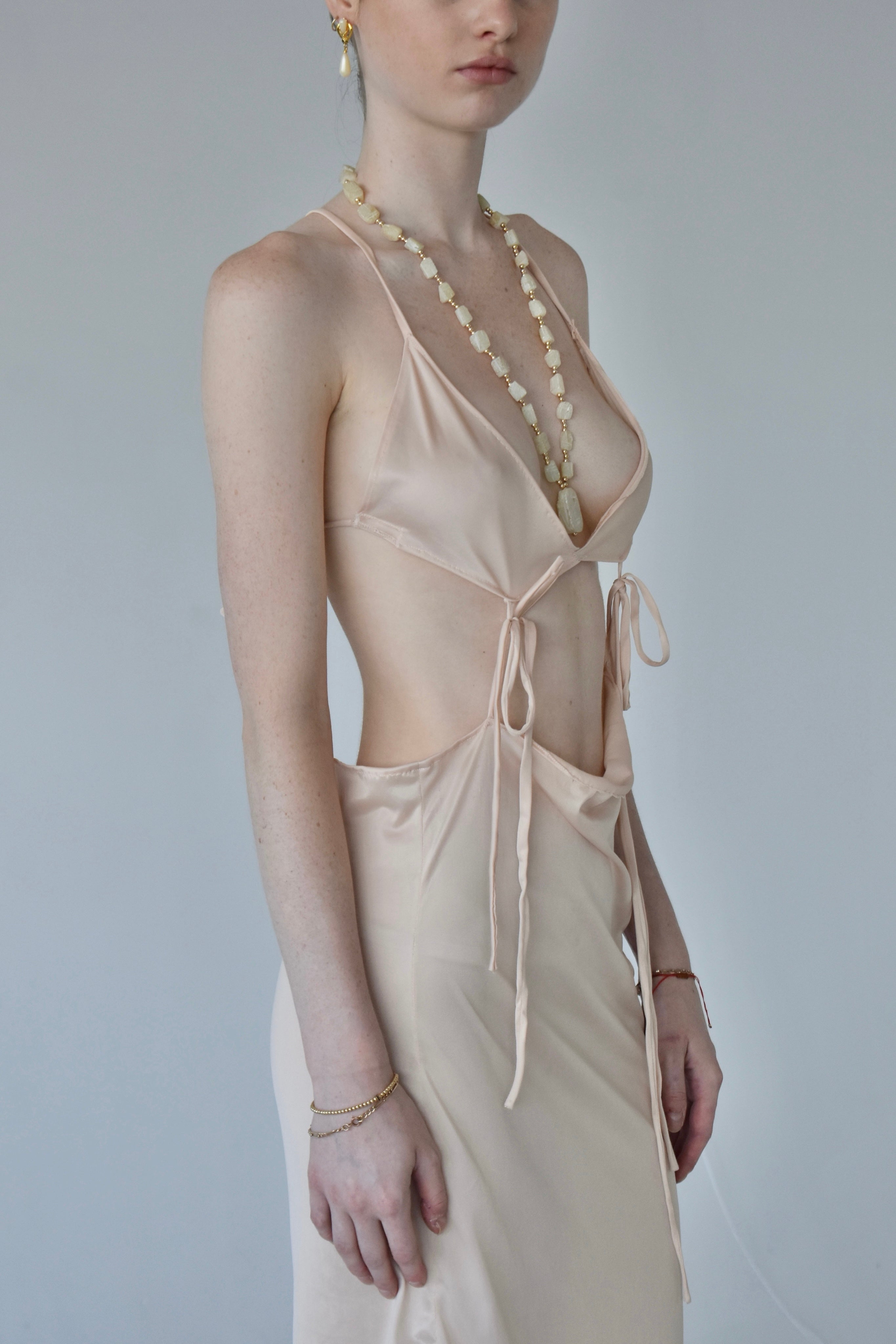 Nude Satin Tied Dress